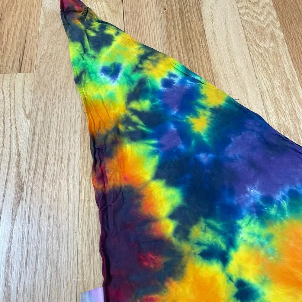 Hand tie dyed rainbow galaxy pride triangle bandanna